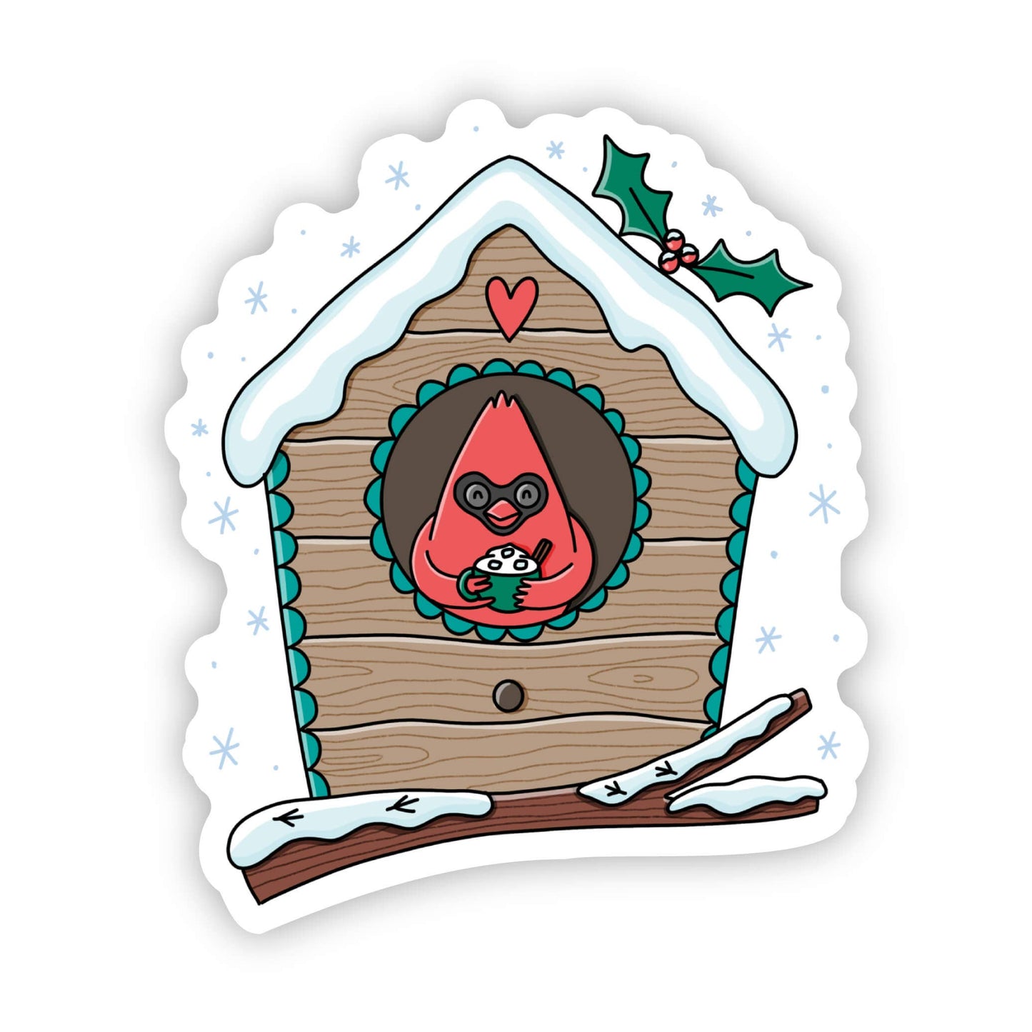 Cardinal Birdhouse with Snow Sticker
