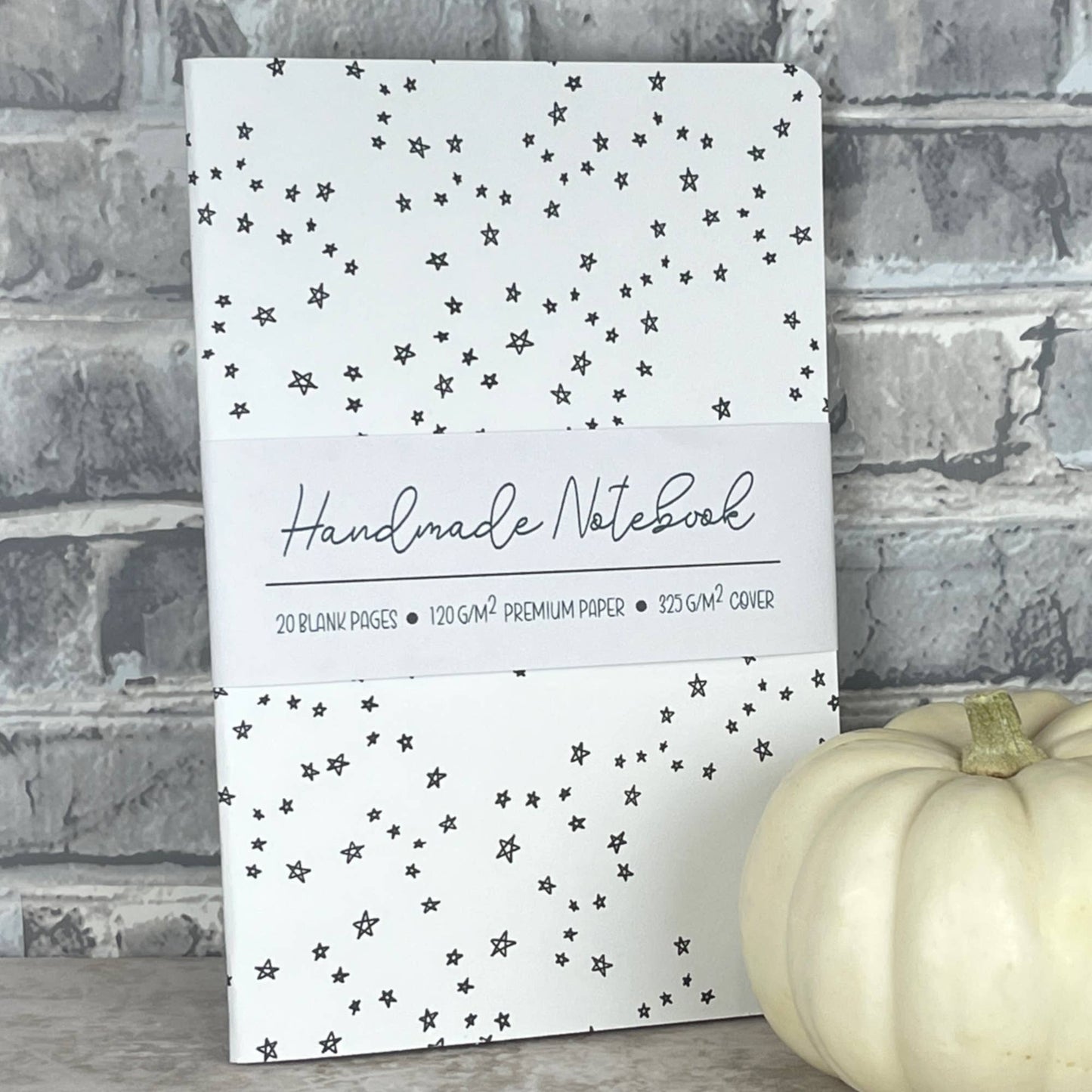 Handmade Saddle Bound Notebook - Doodle Stars - A5ish