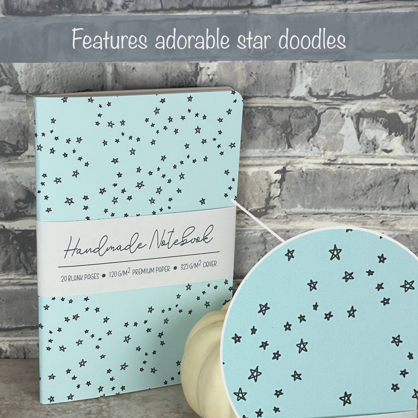 Handmade Saddle Bound Notebook - Doodle Stars - A5ish