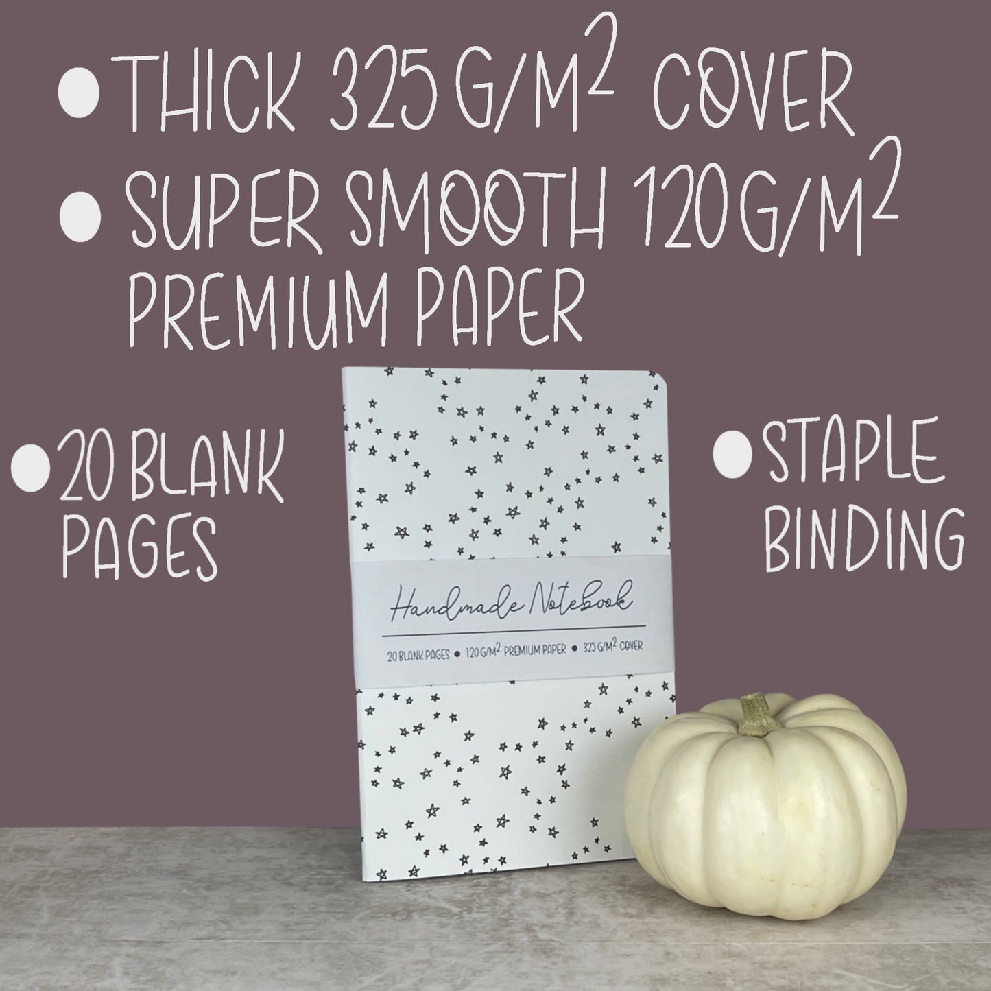 Handmade Saddle Bound Notebook - Doodle Stars - A5ish