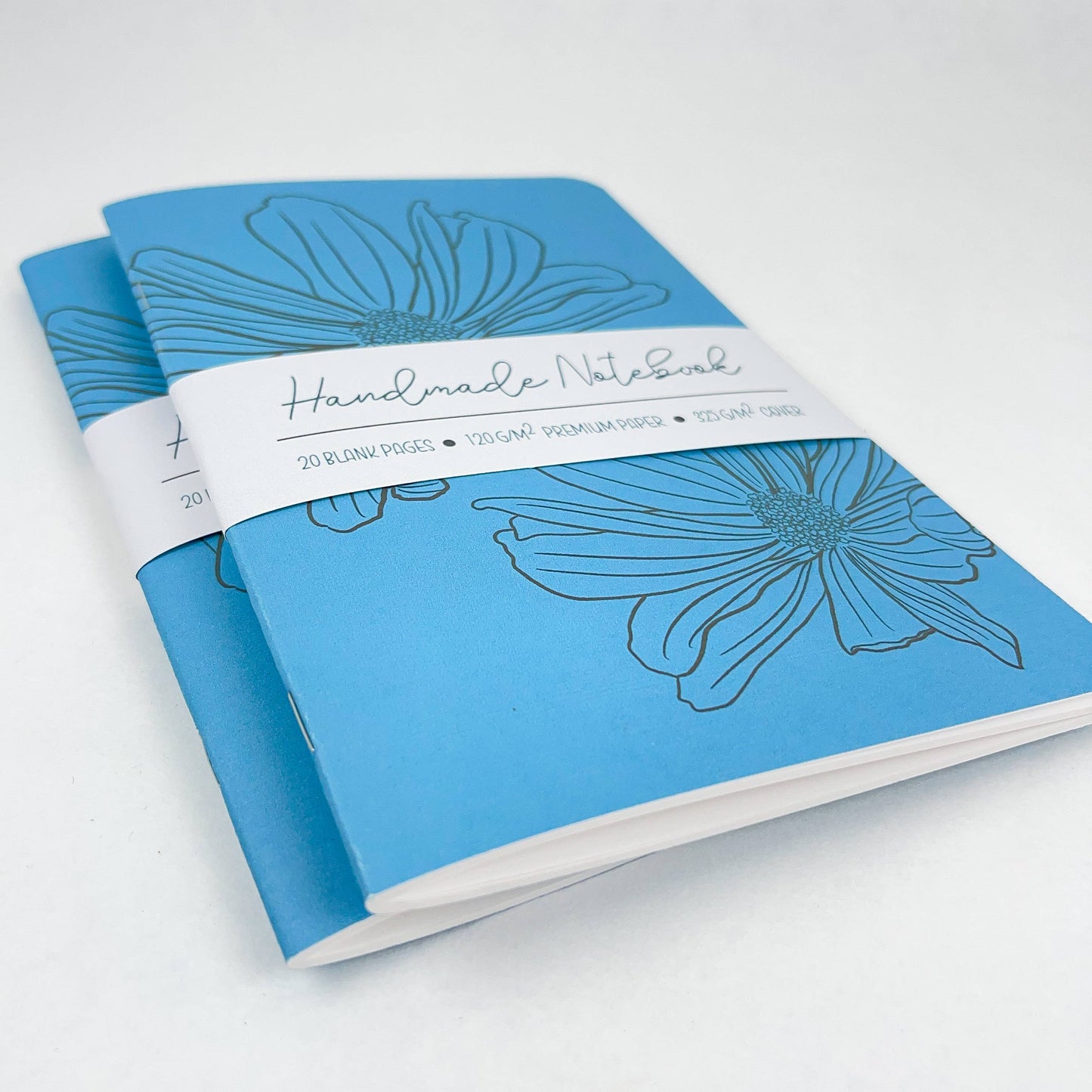 Inked Flowers - Style 1 - Blue - Handmade Saddle Bound A5