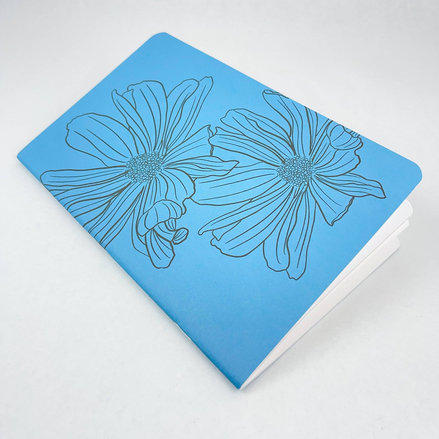 Inked Flowers - Style 1 - Blue - Handmade Saddle Bound A5