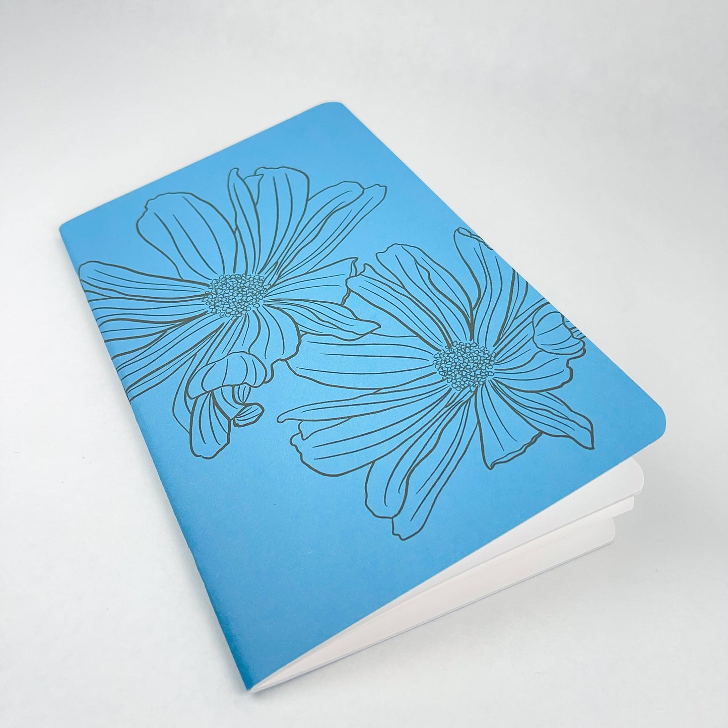 Inked Flowers - Style 1 - Blue - Handmade Saddle Bound A5