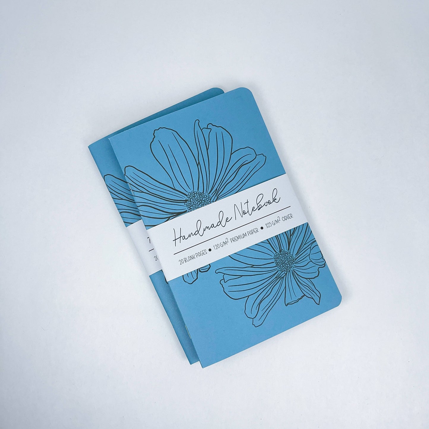 Inked Flowers - Style 1 - Blue - Handmade Saddle Bound A5