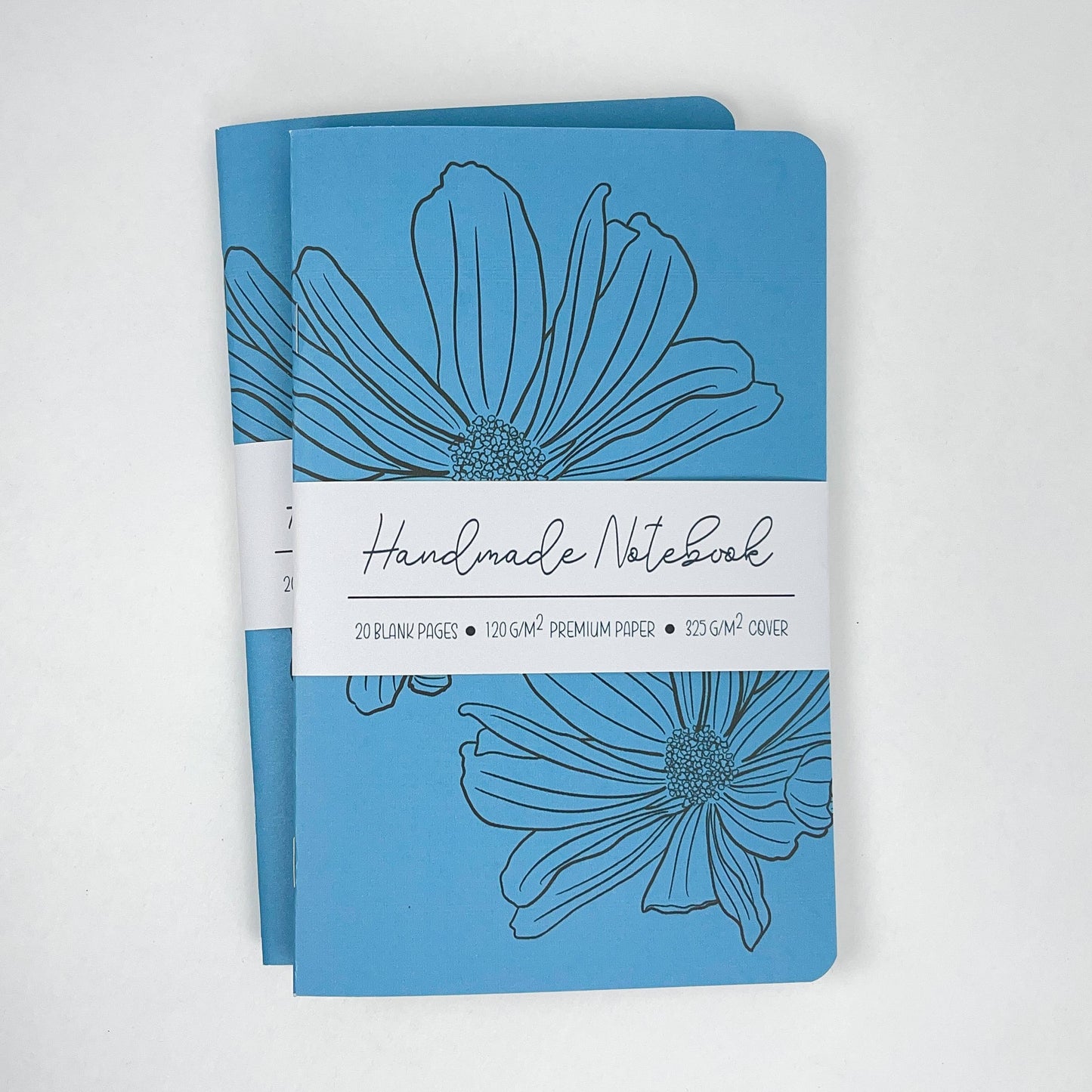 Inked Flowers - Style 1 - Blue - Handmade Saddle Bound A5