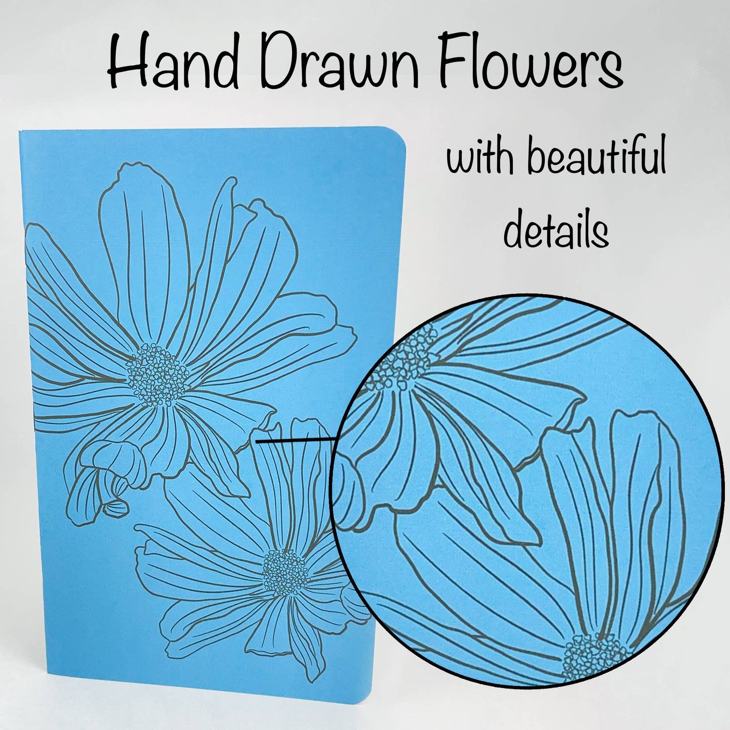 Inked Flowers - Style 1 - Blue - Handmade Saddle Bound A5