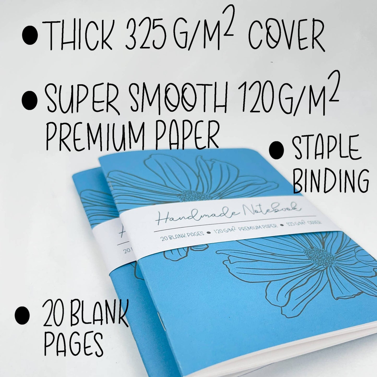 Inked Flowers - Style 1 - Blue - Handmade Saddle Bound A5