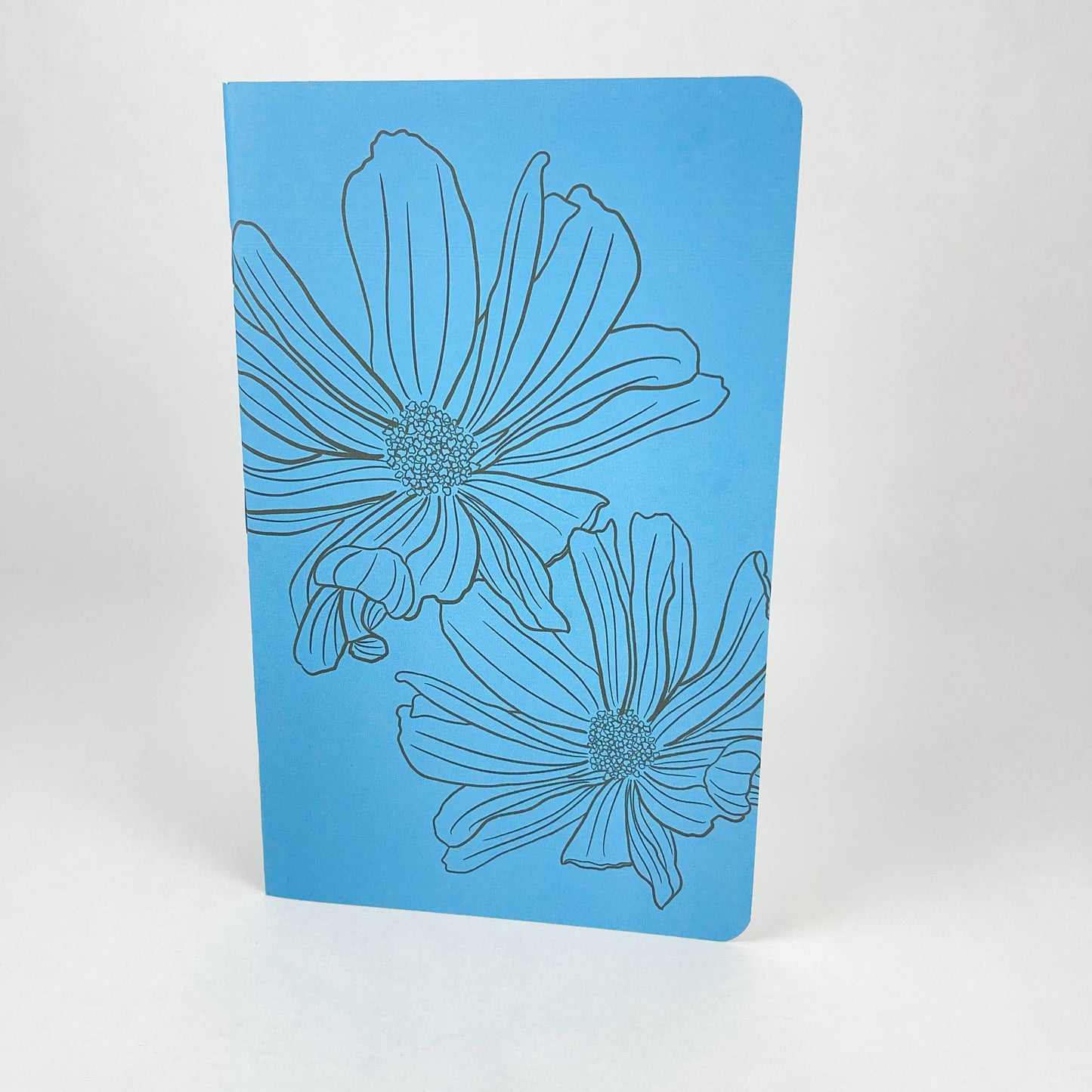 Inked Flowers - Style 1 - Blue - Handmade Saddle Bound A5